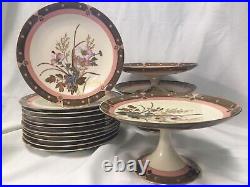 (14) Antique English Aesthetic Style DESSERT SET-Gold Encrusted Florals #6908