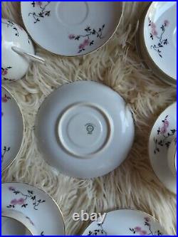 14pcs Tea Cups & Saucers Porcelain Union T Pink Rose Antique China 9X5 Gold Rim