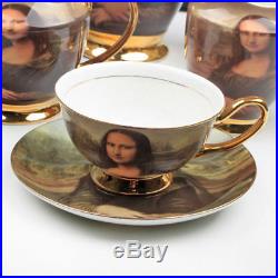 15PCS Bone China Golden Mona Lisa Coffee Tea Set Pot Sugar Creamer Saucer Cup