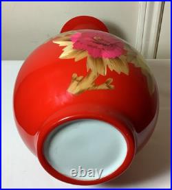 15.5 Large Old Chinese Collection Porcelain Peony Flower Vase Red & Gold Colors