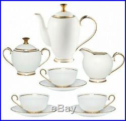 15-Pc Bone China Tea Set for 6 Persons White Porcelain Gold Plating Russia Gzhel