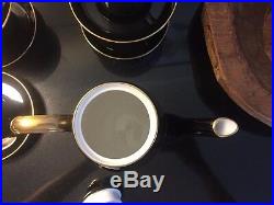 15 Piece Set SPODE Bone China Black White Gold Flat Demitasse Cups Coffee Pot