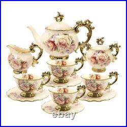 15 Pieces British Porcelain Tea Set, Floral Vintage China Coffee Set, Wedding