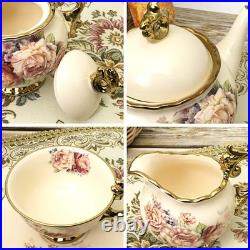 15 Pieces British Porcelain Tea Set, Floral Vintage China Coffee Set, Wedding
