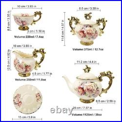 15 Pieces British Porcelain Tea Set, Floral Vintage China Coffee Set, Wedding