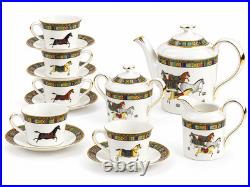15-pc Greek Horse Tea & Coffee Set, Service for 6, Bone China Porcelain
