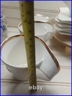 15p Porcelain China Cup Saucer cream sugar 24k gold plating P. R. C. Christmas