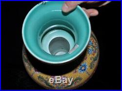 16China Enamel porcelain Old Gold Hollow Out Fish Flower Bottle Pot Vase Jar