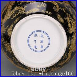 16.2 Old Porcelain kangxi mark gold glaze gilt flower cloud dragon gourd Vases