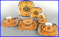 16 Piece Euro Porcelain Medusa Fine Bone China Dinner Set Service for 4 Gold