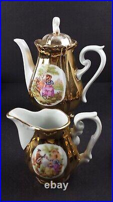17 Pc Antique JWK Karlsbad Germany Fine China Porcelain Tea Coffee Set Gilt Gold