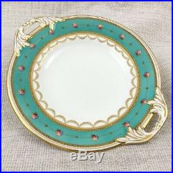 1870 Antique Porcelain Cake Plate Green Gold Encrusted Enamel Hanley China
