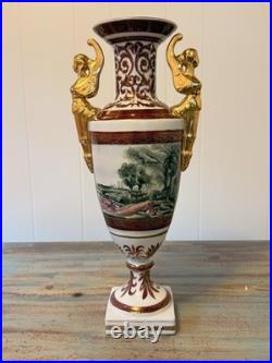 18.25 Large Chinese Porcelain Urn Vase with Gilded Figural Handles Decor