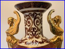 18.25 Large Chinese Porcelain Urn Vase with Gilded Figural Handles Decor