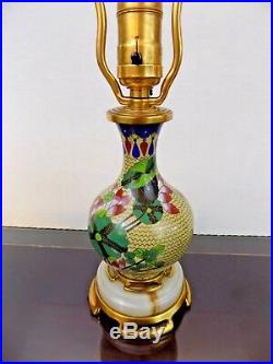 18 Antique Cloisonne Vase Lamp Dated 1910 With Shade Porcelain Enamel Chinese