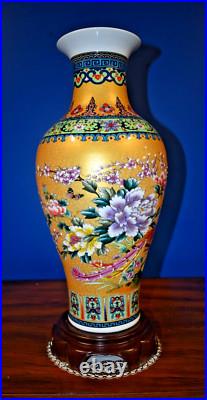 18 GOLDEN PHOENIX BIRD CHINESE JINGDEZHEN PORCELAIN VASE WithSTAND
