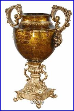 18 Tall Gold Swirl Flower Decorative Handcrafted Vase Bowl Urn