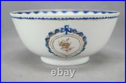 18th Century Chinese Export Porcelain Gold Rose & Blue Ribbon Waste / Slop Bowl
