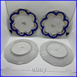 1905 Antique Set of 7 Old England Schwarzenhammer Bavaria Blue Gold Plates 7.5