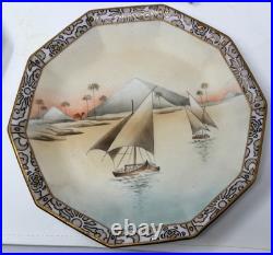 1921 Nippon Porcelain HandPaint Egyptian Revival 1 Lg & 4 Sm Bowls Camel Pyramid