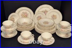 1940s Edwin M Knowles China Dinnerware Set 42 Pc Service for 6 Rose USA 22K Gold