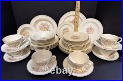 1940s Edwin M Knowles China Dinnerware Set 42 Pc Service for 6 Rose USA 22K Gold