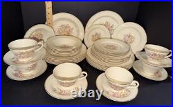 1940s Edwin M Knowles China Dinnerware Set 42 Pc Service for 6 Rose USA 22K Gold