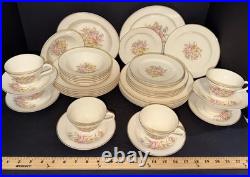 1940s Edwin M Knowles China Dinnerware Set 42 Pc Service for 6 Rose USA 22K Gold