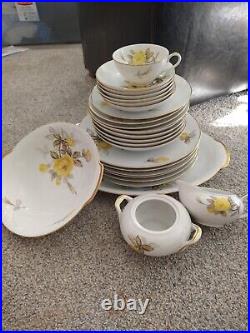 1950s Cotillion by Sango Japan, Yellow Rose Porcelain China set (22k Gold Trim)