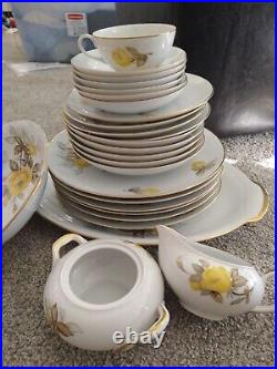 1950s Cotillion by Sango Japan, Yellow Rose Porcelain China set (22k Gold Trim)