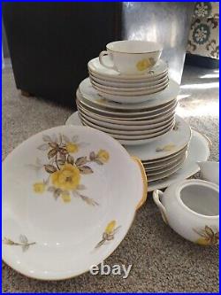 1950s Cotillion by Sango Japan, Yellow Rose Porcelain China set (22k Gold Trim)