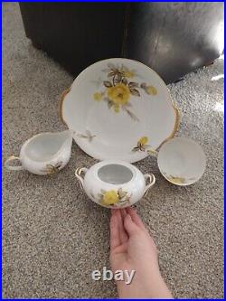 1950s Cotillion by Sango Japan, Yellow Rose Porcelain China set (22k Gold Trim)