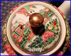 1950s ROSE MEDALLION vtg chinese teapot geisha girl gold porcelain hong kong art