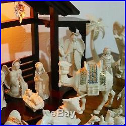 1994 Lenox China Jewels Nativity 24 KT GOLD Complete Set 35 Porcelain Figurines