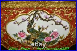 19.6 Qianlong Marked Famille Rose Porcelain Gold Flower Bird Bottle Vase Statue