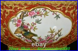 19.6 Qianlong Marked Famille Rose Porcelain Gold Flower Bird Bottle Vase Statue