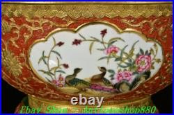 19.6 Qianlong Marked Famille Rose Porcelain Gold Flower Bird Bottle Vase Statue