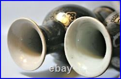 19th C. Chinese Porcelain Black Glazed Quality Gold Painted'kangxi' Vases Pair
