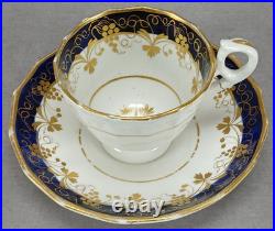 19th Century British Gold Grapes & Cobalt Bone China Coffee Cup & Saucer