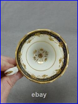 19th Century British Gold Grapes & Cobalt Bone China Coffee Cup & Saucer