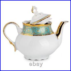 1.2-qt Czech Porcelain Tea Pot Gold Turquoise Teapot European Fine China Teapot