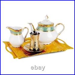 1.2-qt Czech Porcelain Tea Pot Gold Turquoise Teapot European Fine China Teapot