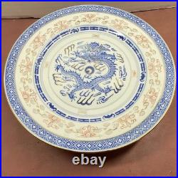 20 piece Vtg Blue & Peach China Chinese Dragon & Rice Grain Porcelain Gold Trim