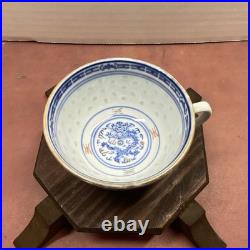 20 piece Vtg Blue & Peach China Chinese Dragon & Rice Grain Porcelain Gold Trim