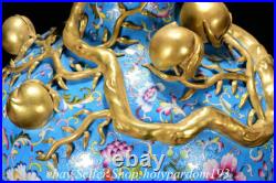 21.2 Marked China Colour enamels 24K Gold Gilt Porcelain Flower Bat Peach Vase 21.2 Marked China Colour enamels 24K Gold Gilt Porcelain Flower Bat Peach Vase