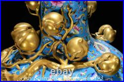 21.2 Marked China Colour enamels 24K Gold Gilt Porcelain Flower Bat Peach Vase 21.2 Marked China Colour enamels 24K Gold Gilt Porcelain Flower Bat Peach Vase