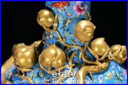 21.2 Marked China Colour enamels 24K Gold Gilt Porcelain Flower Bat Peach Vase 21.2 Marked China Colour enamels 24K Gold Gilt Porcelain Flower Bat Peach Vase