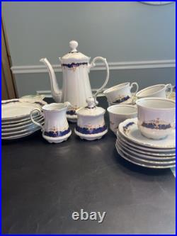 21pc Mitterteich Bavaria Cobalt Blue Gold Trim Coffee Tea Pot Desert Serving Set 21pc Mitterteich Bavaria Cobalt Blue Gold Trim Coffee Tea Pot Desert Serving Set