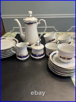 21pc Mitterteich Bavaria Cobalt Blue Gold Trim Coffee Tea Pot Desert Serving Set 21pc Mitterteich Bavaria Cobalt Blue Gold Trim Coffee Tea Pot Desert Serving Set