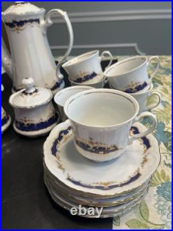 21pc Mitterteich Bavaria Cobalt Blue Gold Trim Coffee Tea Pot Desert Serving Set 21pc Mitterteich Bavaria Cobalt Blue Gold Trim Coffee Tea Pot Desert Serving Set